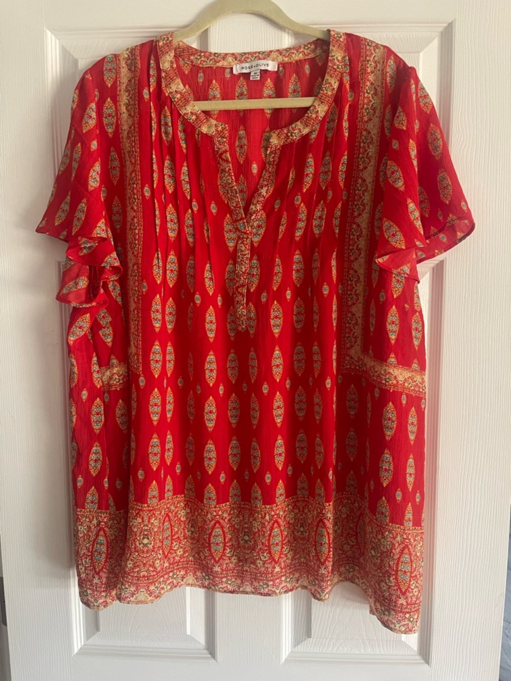 Rose & Olive Red Boho Tunic with Gold Border